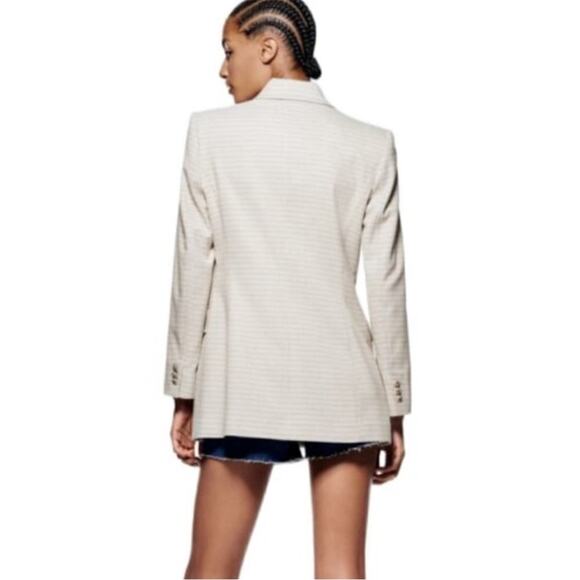 Zara double breasted blazer sz XL white pink blue - Picture 3 of 10